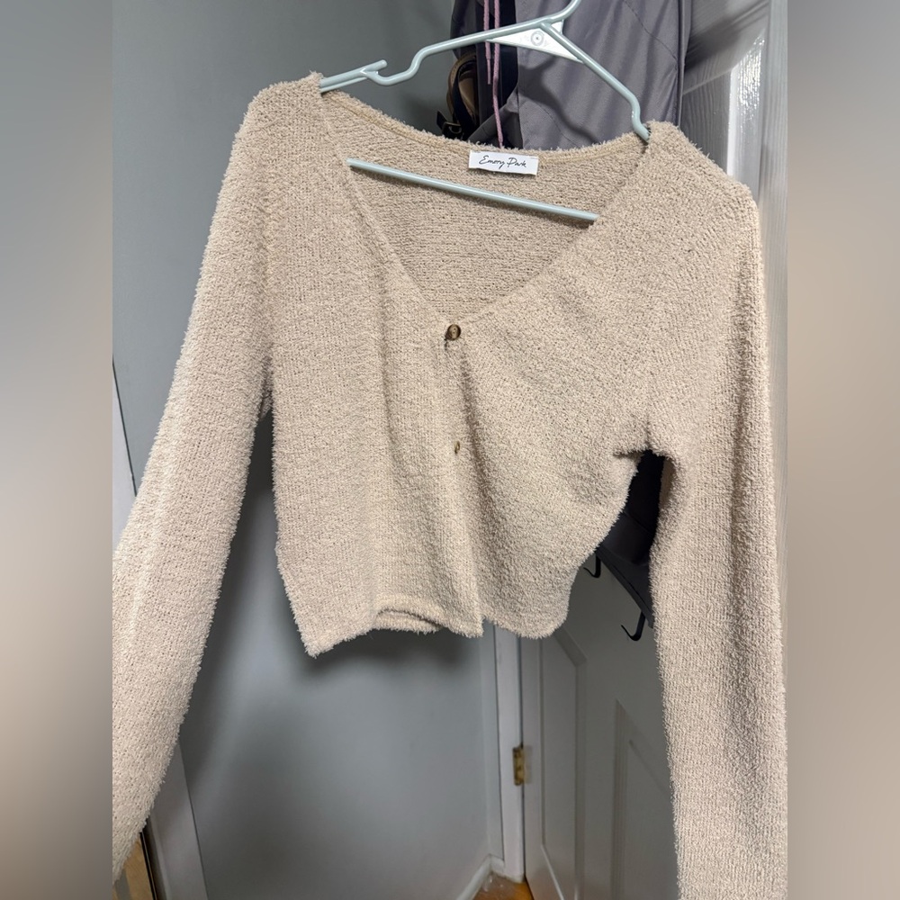 Emory Park Beige cropped double button cardigan